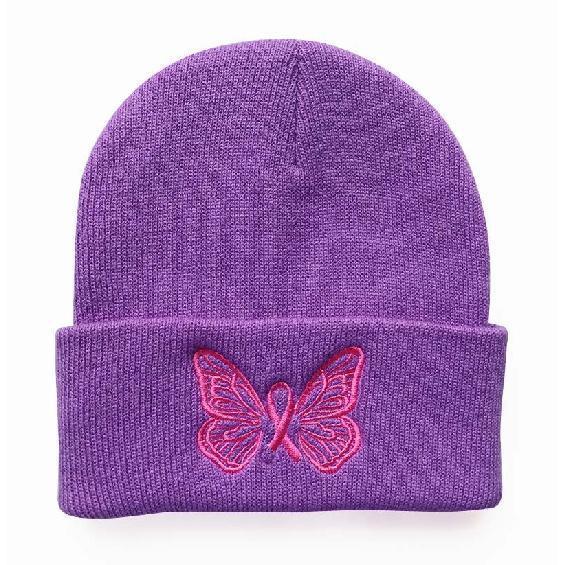 New autumn and winter trendy pink cute butterfly embroidered knitted hat for men and women, warm pullover student beanie
