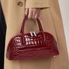 Genuine cowhide leather women's handbag with crocodile pattern, suitable for single shoulder, crossbody, bowling style, shiny fi