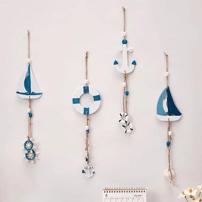 Mediterranean Style Decorative Pendant Home Background Wall Mounted Lighthouse Sailboat Wooden Crafts
