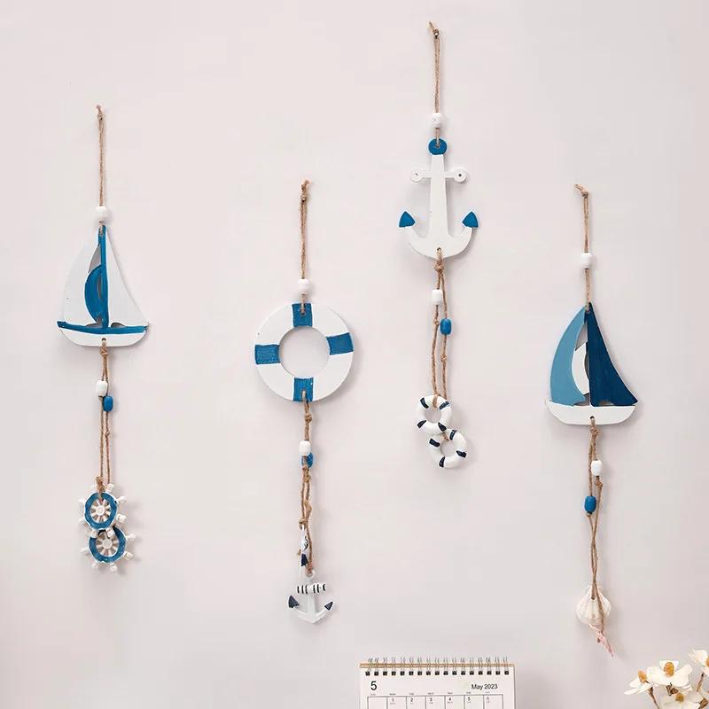 Mediterranean Style Decorative Pendant Home Background Wall Mounted Lighthouse Sailboat Wooden Crafts
