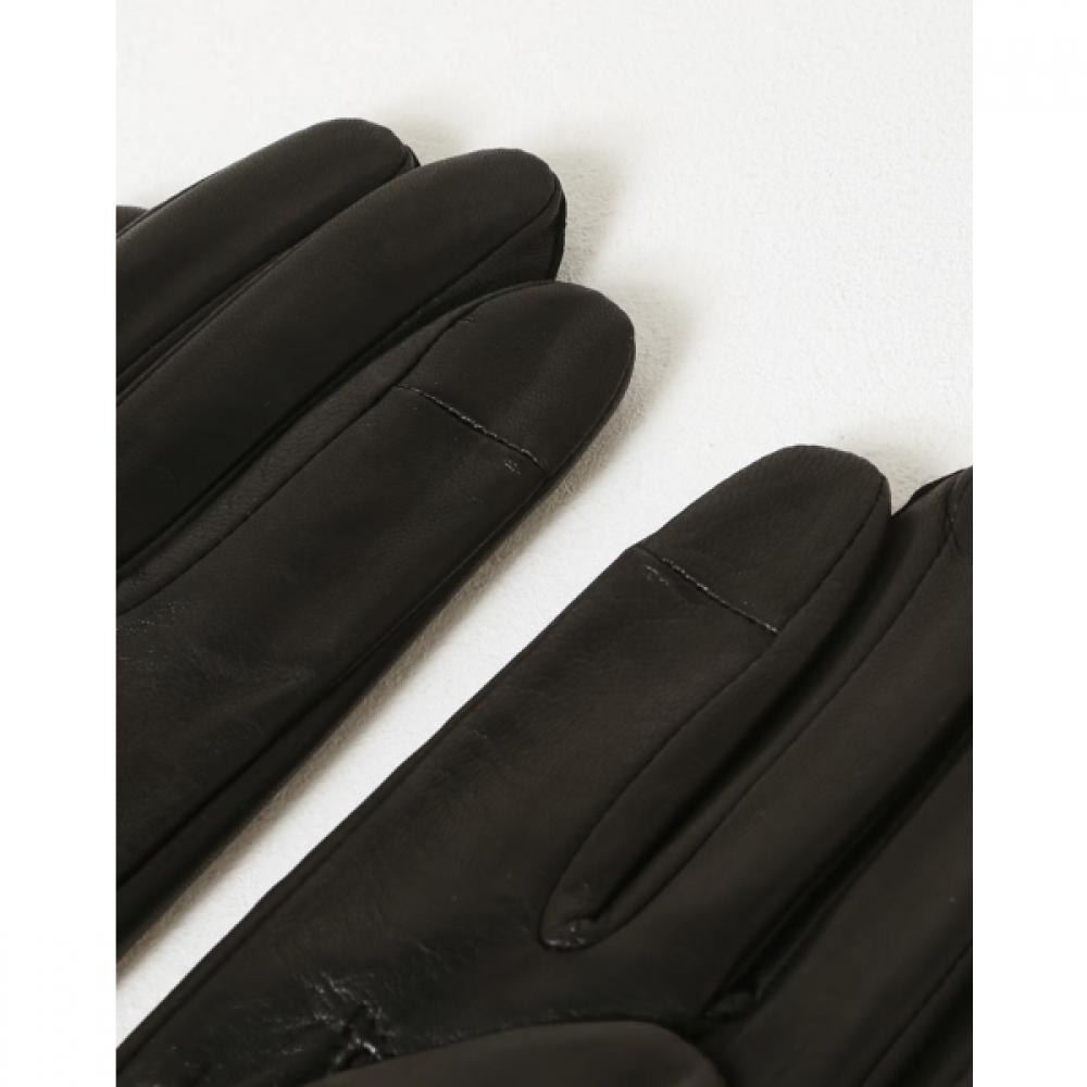 Daks Luvas Femininas Simples Pretas de Couro Sólido V5f300