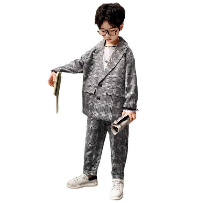 Plaid Blazer Suit Set for Boys - Korean Style Spring/Autumn Casual Outfit
