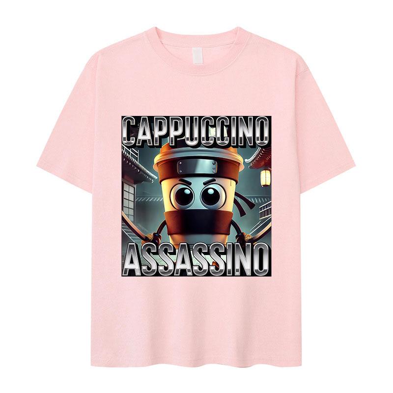 Italian T-shirt Brainrot Interesting Cappuccino Assassin Meme Men Kawaii Women Short-sleeved men summer 100% cotton T-shirt