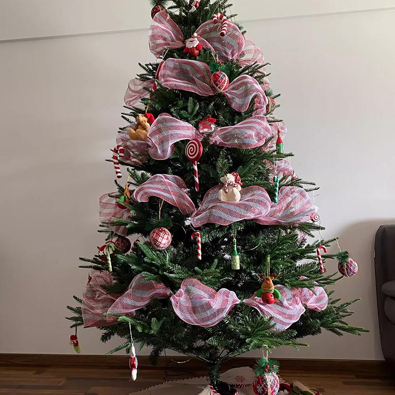 Christmas Tree Decorations Mesh Ribbon - For Wreath, Bow, Garland | Christmas/New Year Home Decor & Navidad Gift Accessories