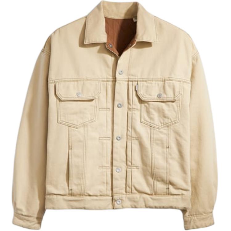 Levis Silvertab Series Solid Color Spliced Comfortable Long Sleeve Denim Jacket Men Jackets Beige A7306-0000