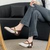 Retro soft leather hollow cool single shoes for women's new square head thick heel with skirt weaving shallow mouth Mary Jane shoes for women