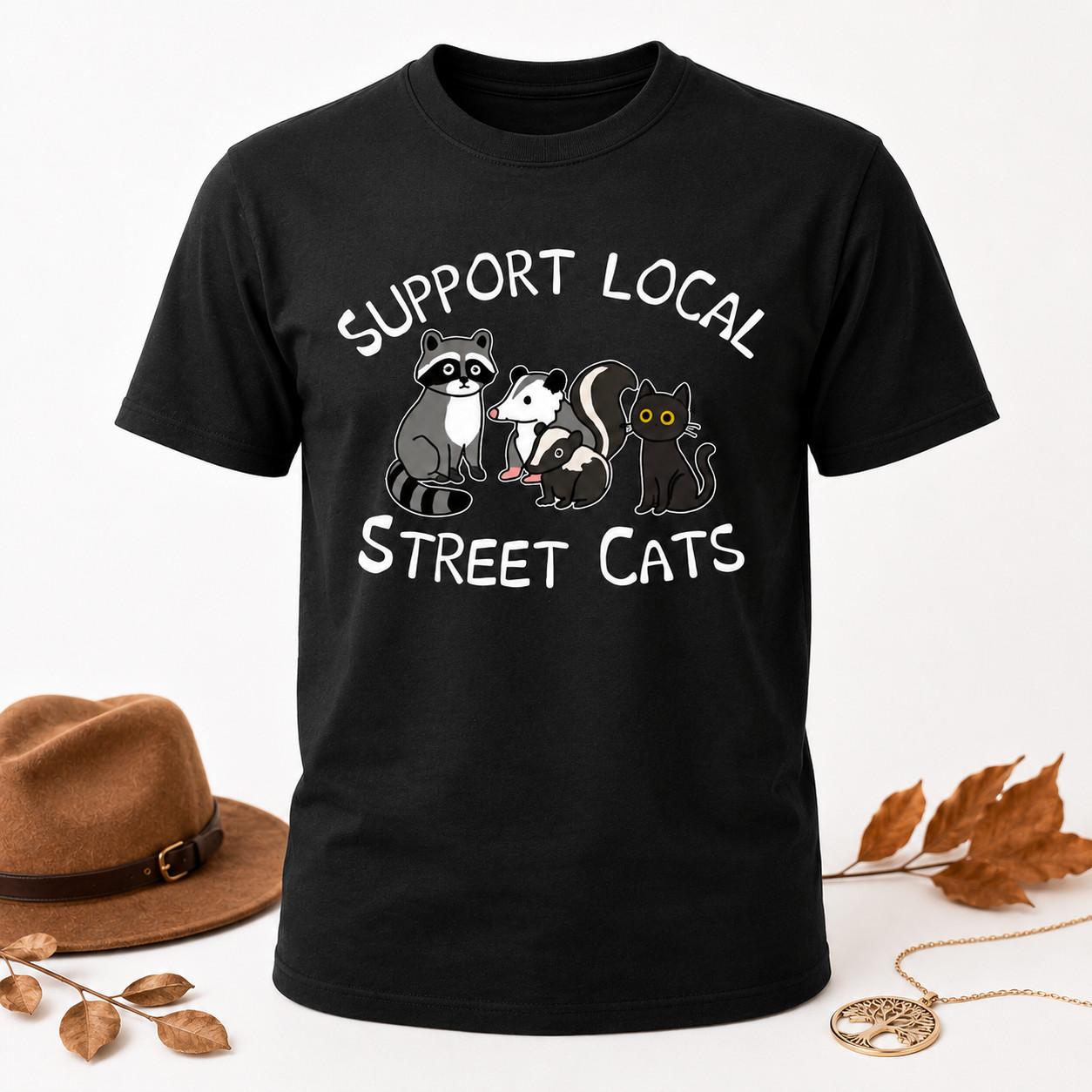 Support Local Street Cats T-Shirt - Men & Women s Unisex Graphic Tee S разноцветный