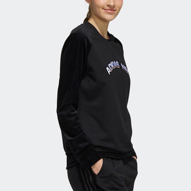 adidas Neo Logo Print Color Block Raglan Sleeve Round Neck Casual Vintage Sweatshirt Women Sweatshirt Black EI4274