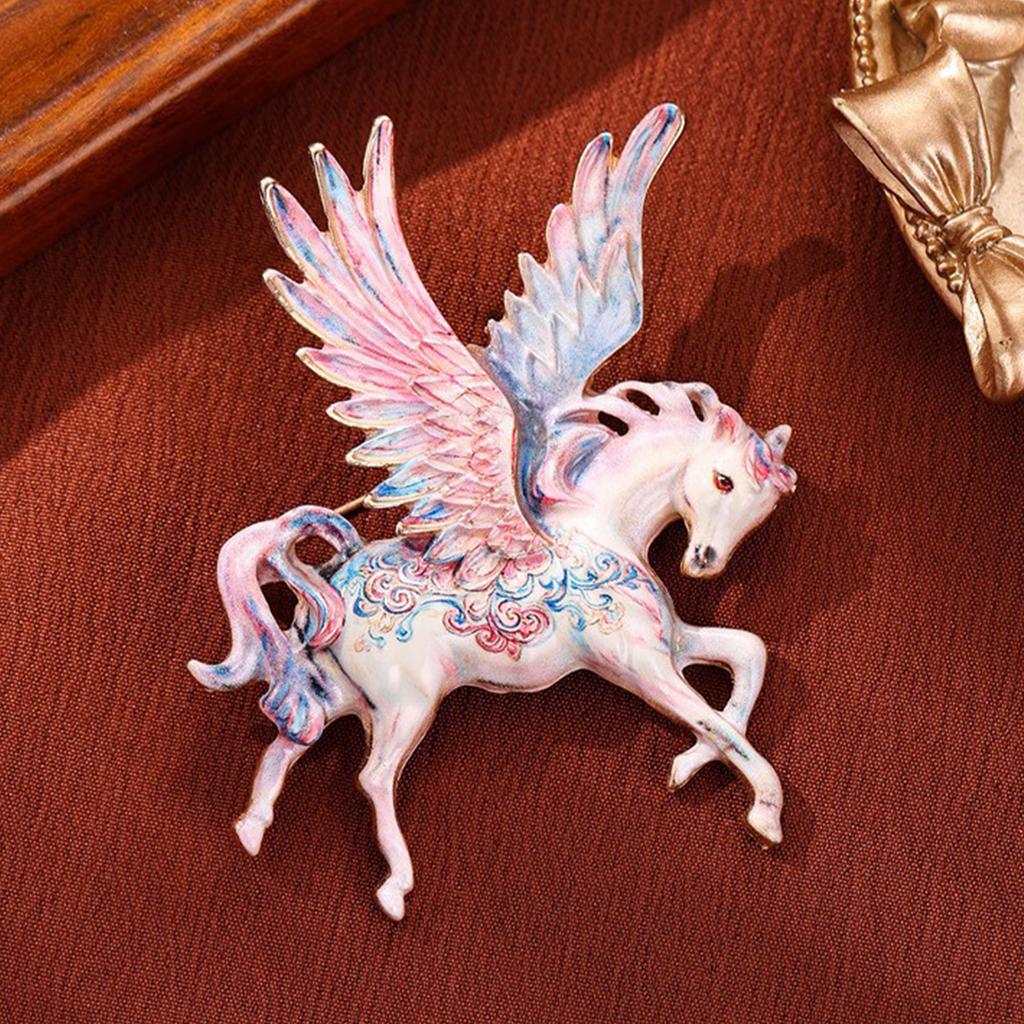 Contemporary Alloy Horse Brooch Avaliable Badge with Big Wing Accent Versatile Clothing Accessory Jewelry