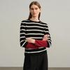 Black & White Striped Women's 100% Wool Long-Sleeve Round Neck Top