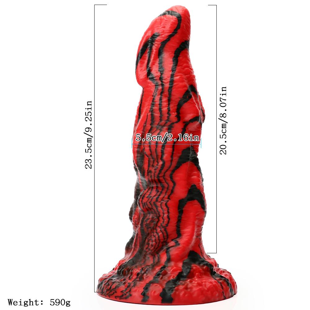 Rotschwarzer Silikon-Monsterdildos, Fantasie-Pferde-/Hundedildo mit Knoten, riesiger Schwanz, dicker Analpenis mit starkem Saugnapf