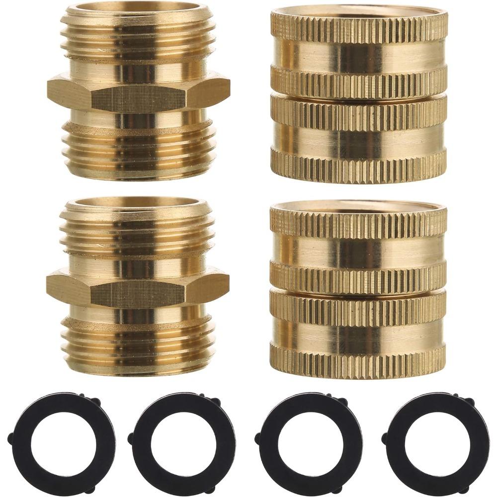 Adaptador de Mangueira de Jardim com 4 Arruelas Extras, 4 Peças, Rosca Macho para Macho, Fêmea para Fêmea, Conector de Latão de 3/4 de Polegada