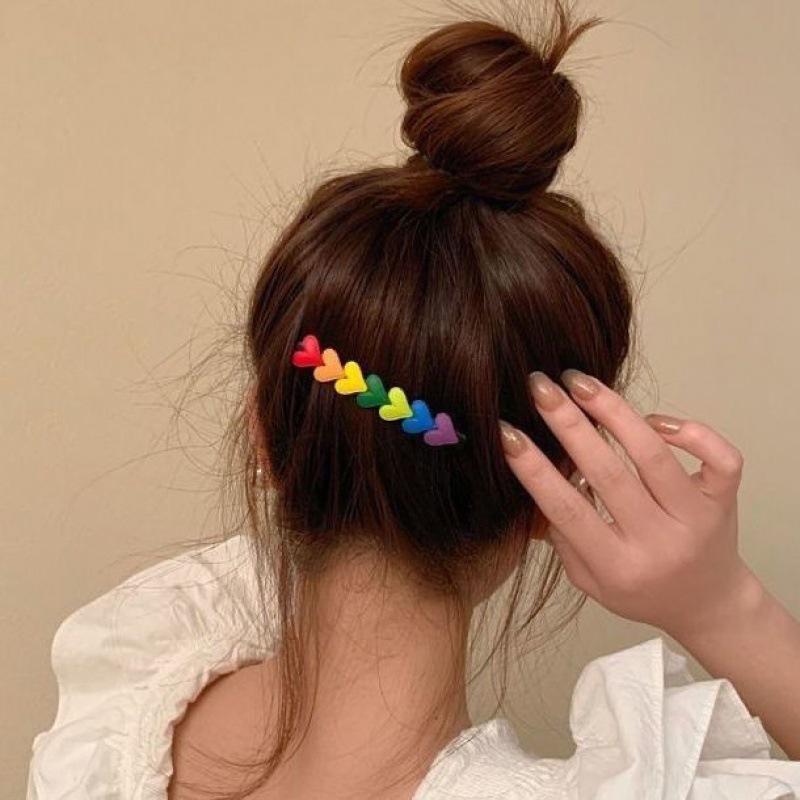 Korean Style Cute Rainbow Love Heart Hairpins Hairgrips Summer Color Barrettes Hair Clips For Women Girls Hair Accessories
