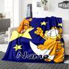 Custom Name Garfield's Cosmic Adventure Flannel Blanket for Super Soft Cute Comfort Blanket for Travel Bedding Couch Sofa Blanket