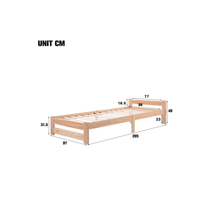 Solide Lit En Bois Massif Lit Futon En Bois Massif Naturel Lit En Avec Tête De Lit Et Sommier À Lattes , Naturel (200x90cm)