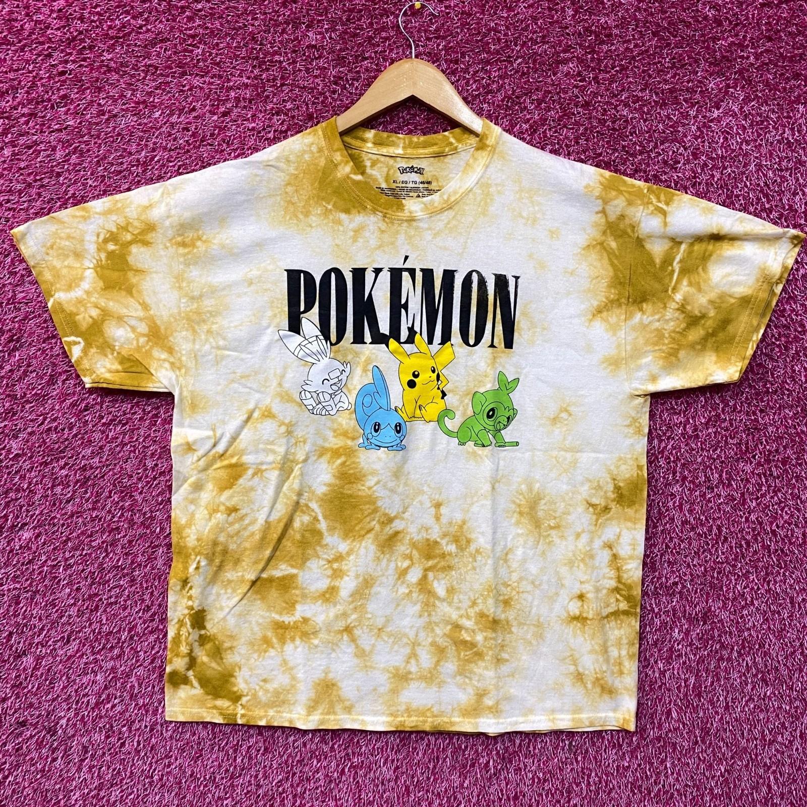 Pokemon Pikachu Grookey Scorbunny Sobble Gold Yellow Tie-Dye Shirt XL M