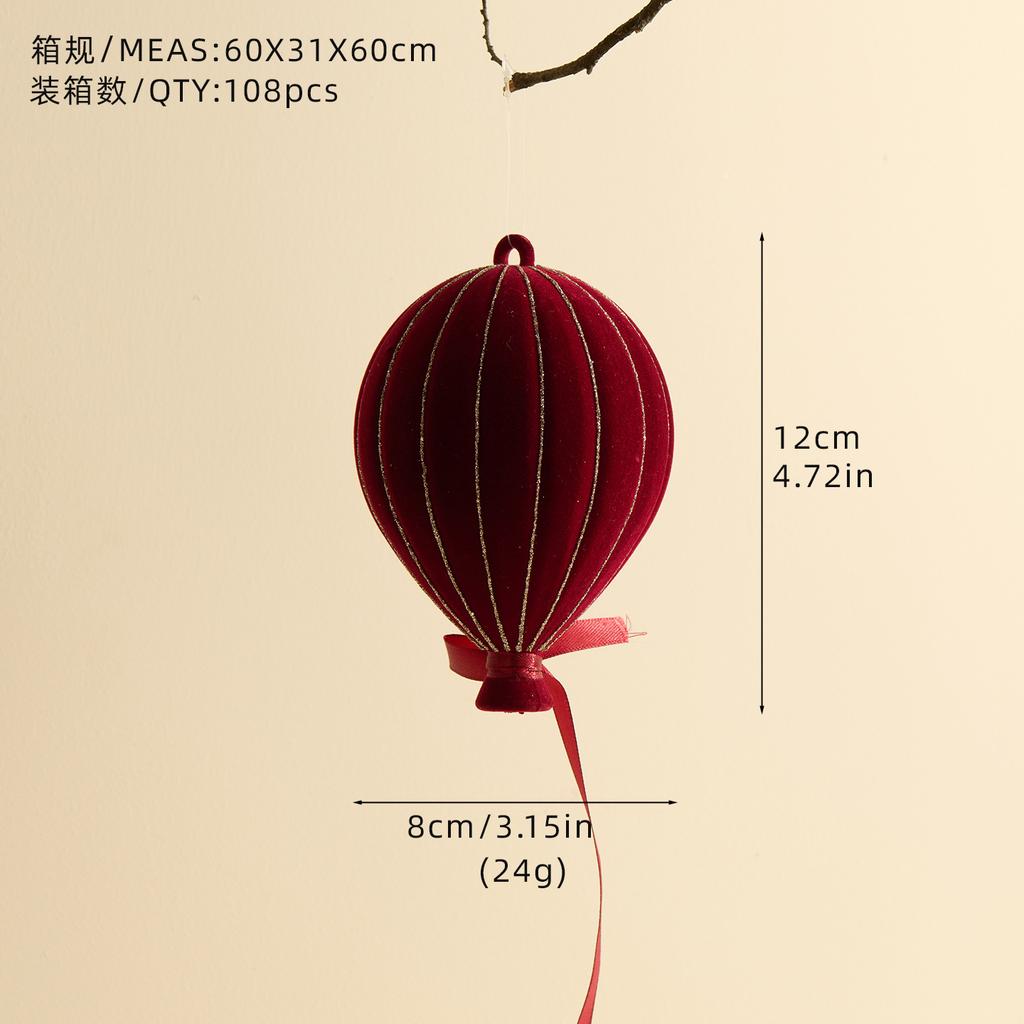 Christmas Hot Air Balloon Pendant - Burgundy Champagne Hand-Painted Ball Ornament for Tree Decor, Artistic Holiday Decoration