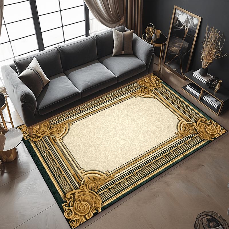 Nowoczesny Dywan z Złotym Obramowaniem Luksusowe Światło Dekoracja Sypialni Salon Sofa Stolik do Herbaty Dywaniki Boczne Zmywalna Mata Podłogowa na Wejście do Kuchni