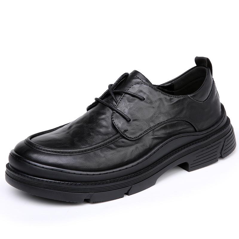 Foot width big head leather shoes men's spring men's shoes new breathable trend versatile thick sole business dress casual shoes