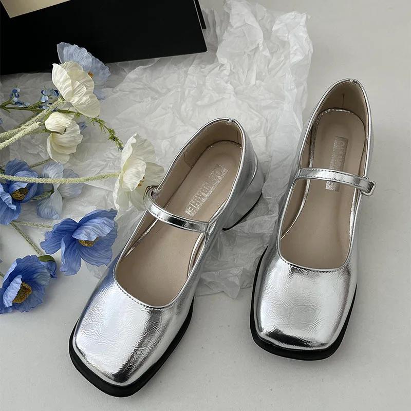 Fashion Women's High Heel Mary Jane Shoes 2025 Spring and Autumn New British Style Square Toe Thick-heeled Pumps for Women Zapatos Mujer