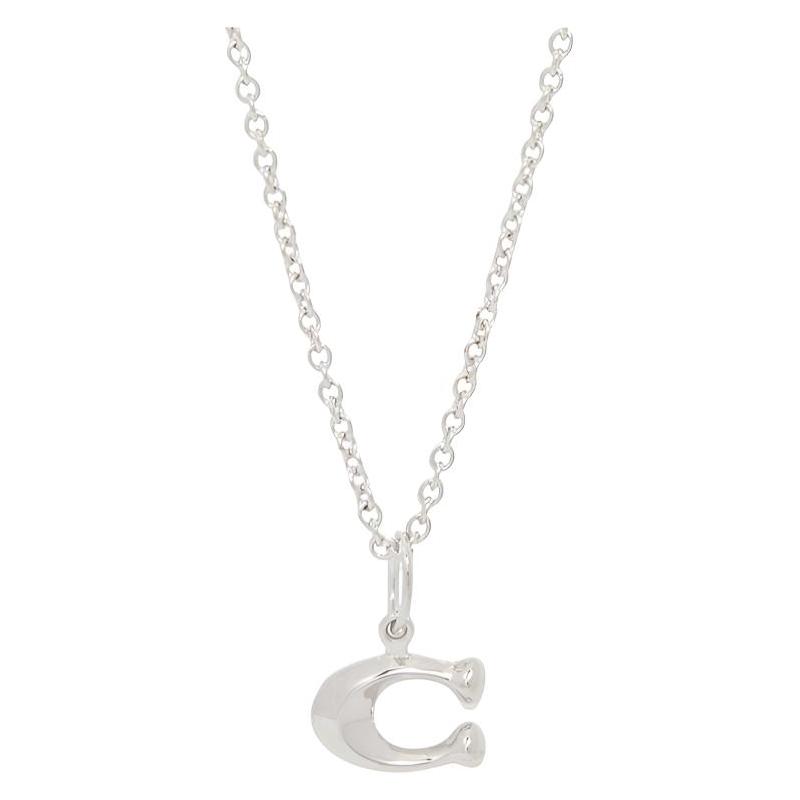 COACH Brand Logo Design Brass Necklace Women s Silver