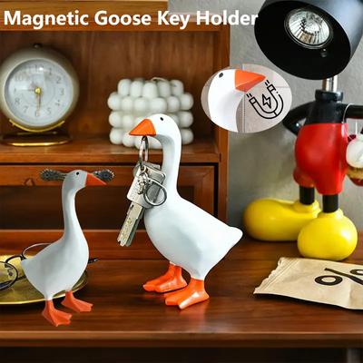 Niedliche Entenstatue Schlüsselanhänger Kawaii Magnetisch Alberne Gans Figur Harz Gans Entenskulptur Lustiges Handwerk Büro Schreibtischdeko Geschenke