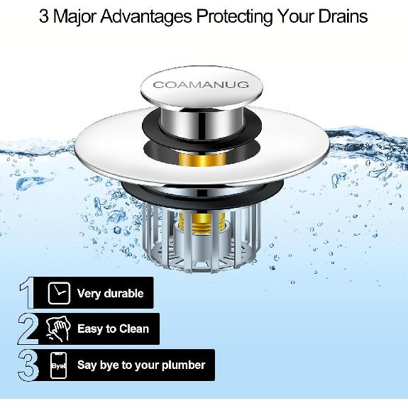 Bathtub Stopper | Shower Drain Hair Catcher, Pop-up Tub Stopper with Strainer | Bathroom Drain Plug | Drain Protector for 1-1/2 to 1-3/4"" Bath Drain