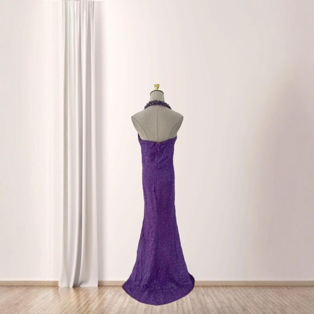 European and American sexy neck halter sequins hip wrap long party dinner party dress dress