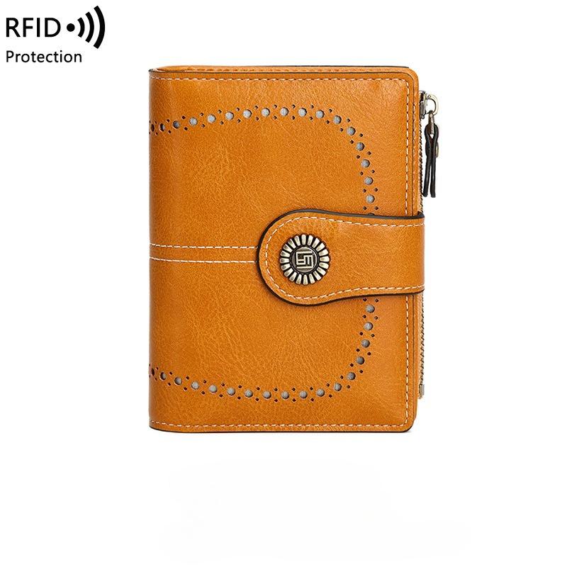 Portafogli Corti da Donna Antifurto RFID Fibbia a Spazzola Portafoglio Grande Capacità Porta Carte Multi Scomparto Portamonete Borsa a Mano in Pelle PU di Alta Qualità