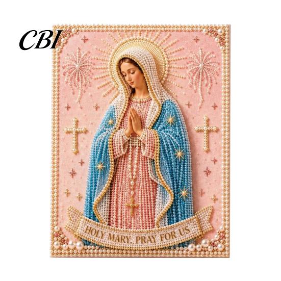 3D Pearl Texture Art Mary Painting Kit, Divine Mercy Jesus Holy Religious DIY Kit for Adults Faux Craft Set Beginners Christian Wall Decor