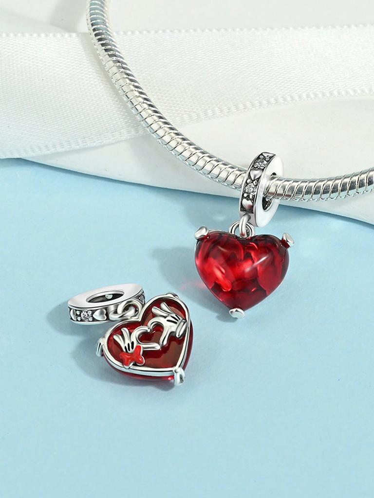 Charms Plata Copper Colors Valentine'S Day Redheart Gemstone Beads Pendant For Original Bracelet For Women Diy Jewelry Love Gift