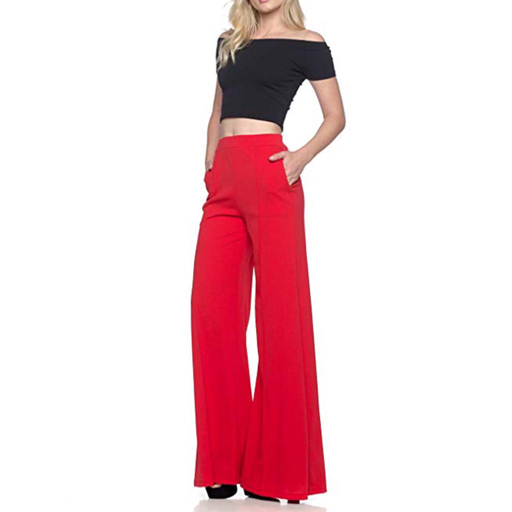 Hochwertige Damen-Hose mit hoher Taille, modisch, solide, lockere, weite, lange Hose, fließende Palazzo-Hose