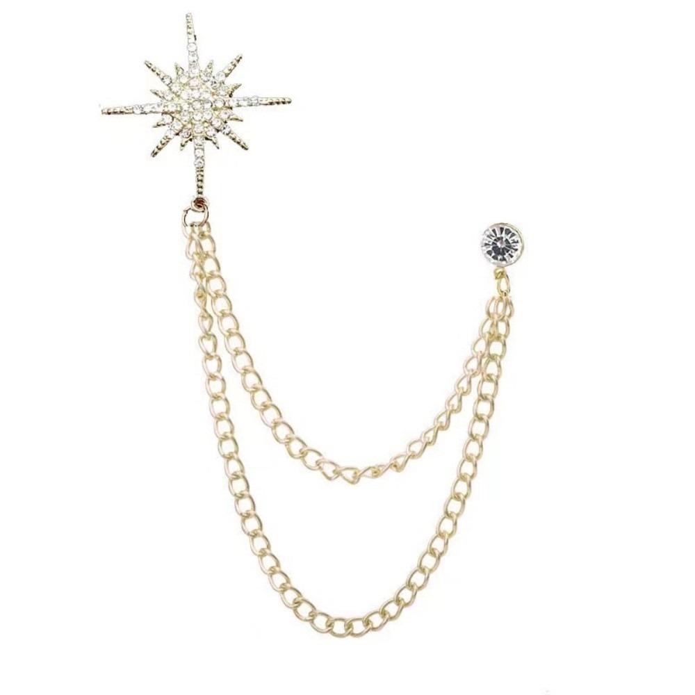 Metal Star Rhinestone Brooches Tassel Chain Crystal Lapel Pins Suit Coat Pin Jewelry Accessories