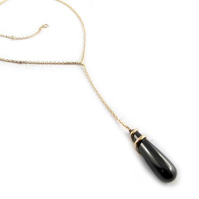 [E9827] - Gold Plated Necklace 'Unique' Black Gold - 30x7 Mm
