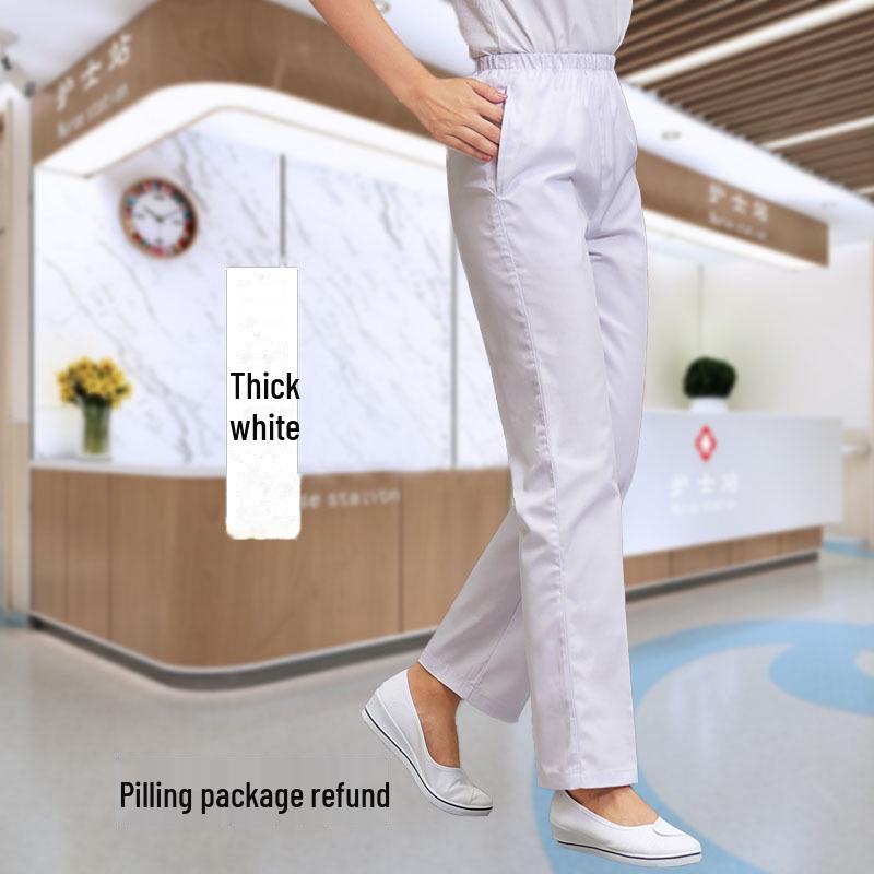 

Брюки для медсестры с плотной резинкой на талии - белые, розовые, синие, зеленые, большого размера L, thick style белый