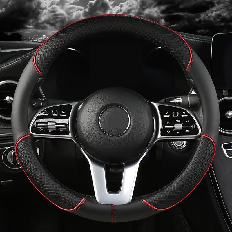 

For Volkswagen Series 38cm Car Leather Steering Wheel Cover- Anti-Slip, Wear-Resistant, All-Season, Universal | Cubre Volante O-type Red