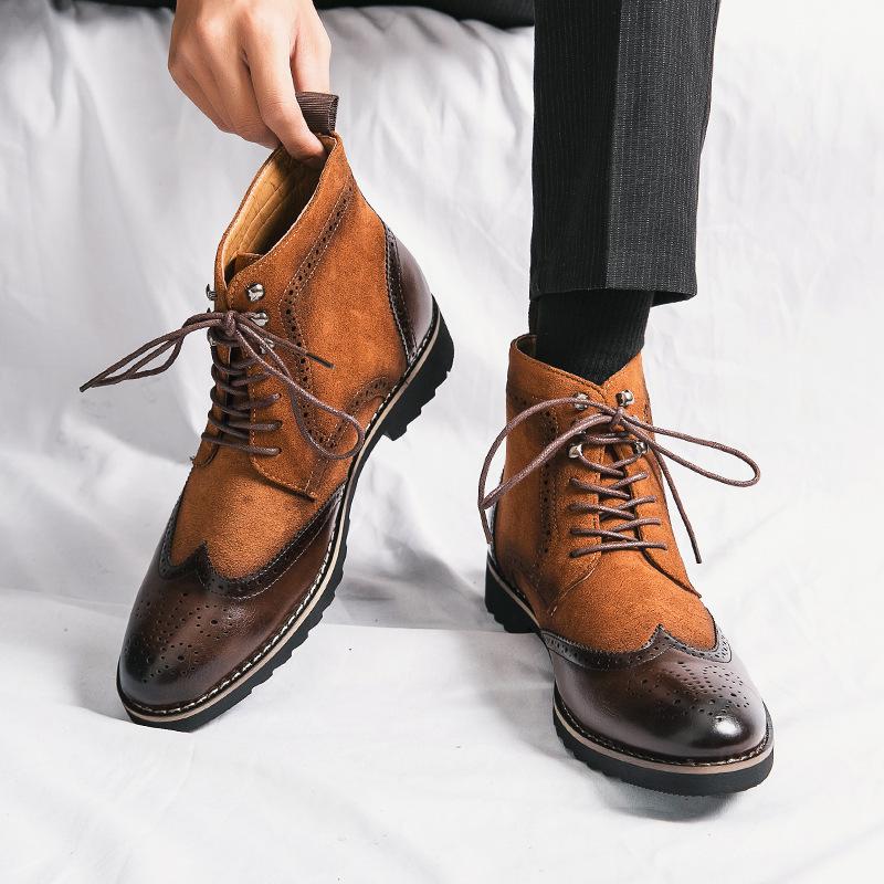 Plus Size Men's Autumn/Winter Leather Chelsea Boots - British Style High-Top Fashion