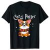 Corgi Potter Funny Dog Men T-Shirt Fashion Dog Lovers Cute Graphic Tees Hip Hop Harajuku Streetwear Oversized Male Clothing