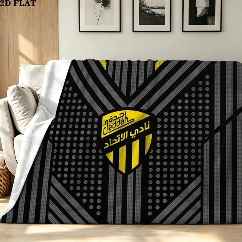 Al-Ittihad Club Logo Aufdruck Flanelldecke Hohe Qualität Warm Bequem Decke für Alle Jahreszeiten Perfekt für Geschenke Heimdekoration