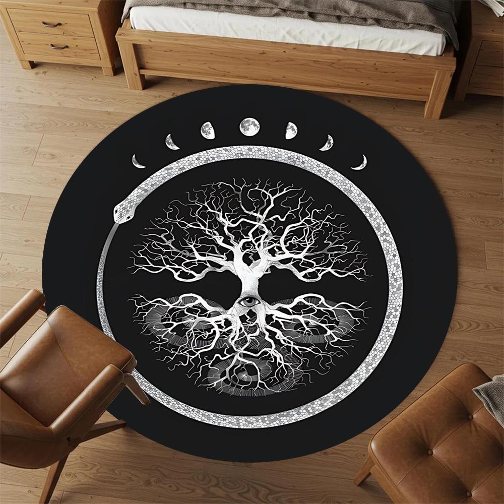 1pc Tree of Life Moon Phases Round Chair Mat Area Rug - Non-Slip, Floor Mat for Office, Bedroom, and Indoor Decor C1125363