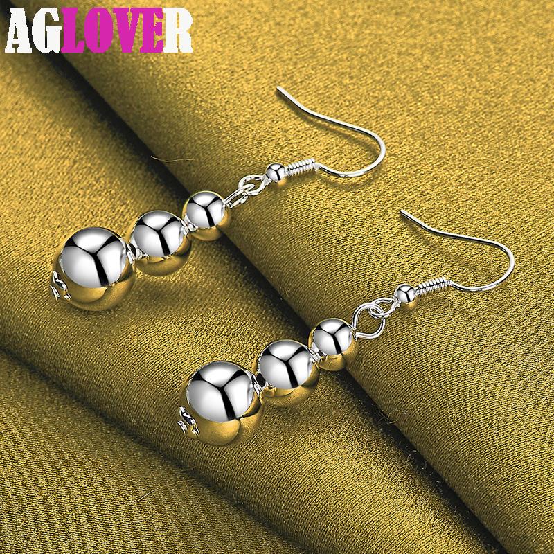 925 Sterling Silver 6 8 10mm Hollow Bead Ball Drop Earrings Jewelry