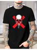 Unisexs White Oversized Cotton Tee Red Cross Splash Skull Punk Graphic Crew Neck Short Sleeve Edgy Streetwear Male Casual Top