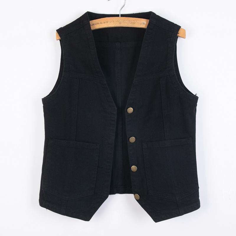 Women's Short   Denim Vest  Spring   Slim Sleeveless Jacket Vest Single-breasted Solid Color Top