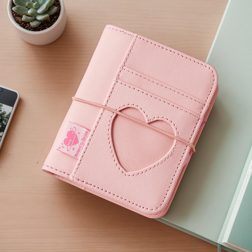 M5 Korean Pink Heart Ring Binder Detachable Portable Travel Journal for KPOP Idol Cute Small Album with Strap Diary Scrapbook