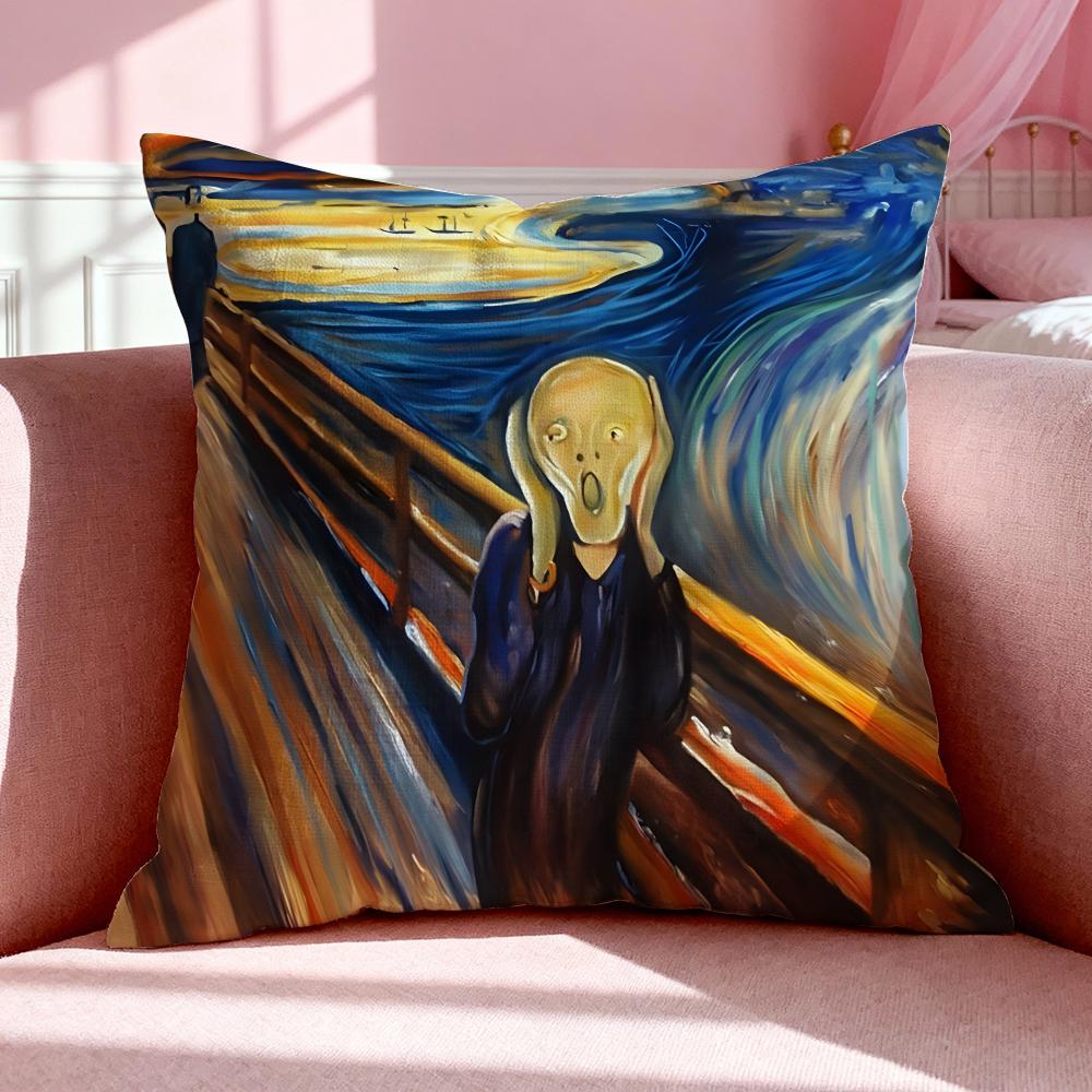 Kunst E‑Edvard Munch Angst Kunst Kissenbezug Atmungsaktiv Leinen Kissenbezug Sommer Geruchlos Umweltfreundlich Verdeckter Reißverschluss Waschbar