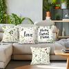 4 Pcs Country-Style Floral Plants Single-Sided Printed Pillowcase Cushion Cover,Suitable For Living Room,Bedroom,Car Decoration