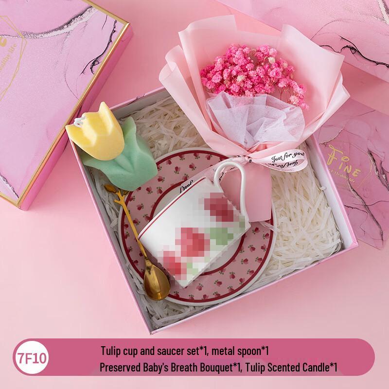 Ceramic Cup, Saucer & Spoon Gift Set with Scented Candle