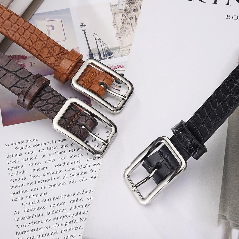 Belt Women'S Candy Color Crocodile Pattern Decorative Jeans Belt Simple Sun Buckle Casual Ladies Belt
