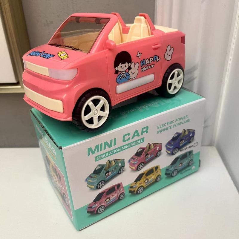 Kawaii Electric Mini Macaron Convertible Cars Music Simulation Miniature Car Model Toys For Kids 2 To 4 Years Old Lovely Gifts
