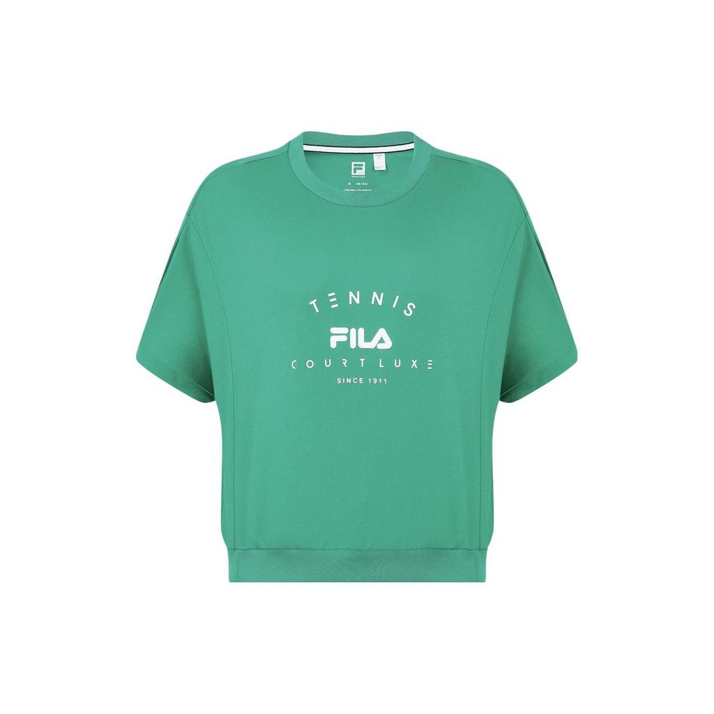 Fila Logo Print Tennis Knit Short Sleeve Drop Shoulder T-Shirt Women Tops Celadon-Green A11W333105F-GN